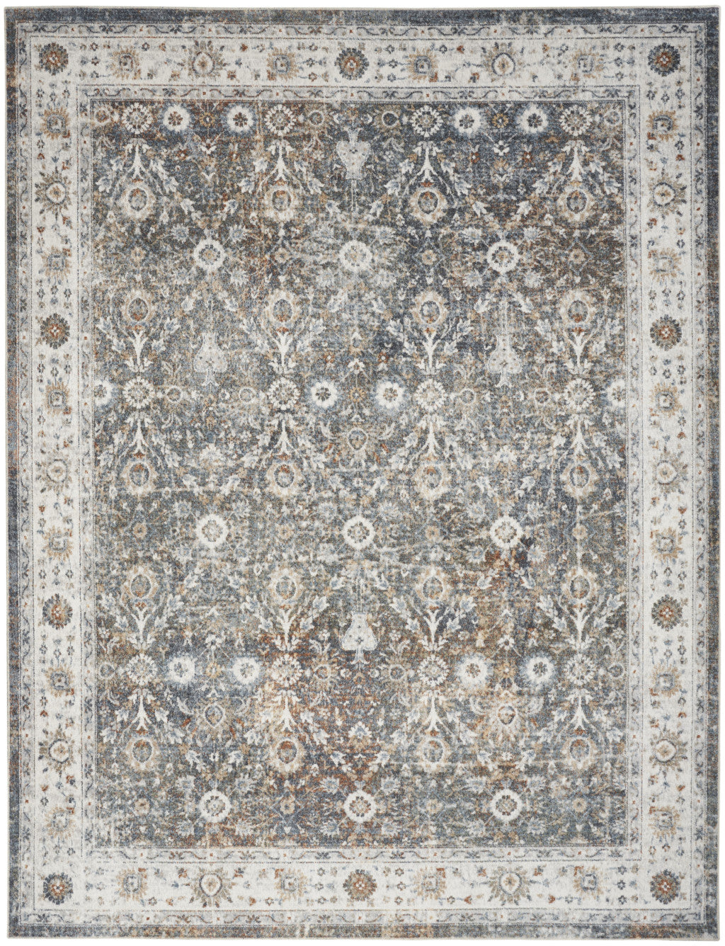 8' X 10' Silver Oriental Power Loom Washable Area Rug