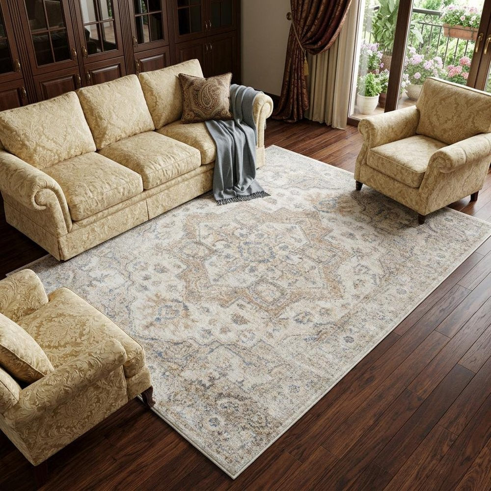 8' X 10' Silver Oriental Power Loom Washable Area Rug