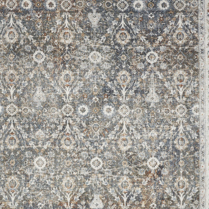 8' X 10' Silver Oriental Power Loom Washable Area Rug