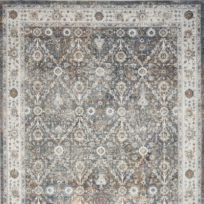 8' X 10' Silver Oriental Power Loom Washable Area Rug