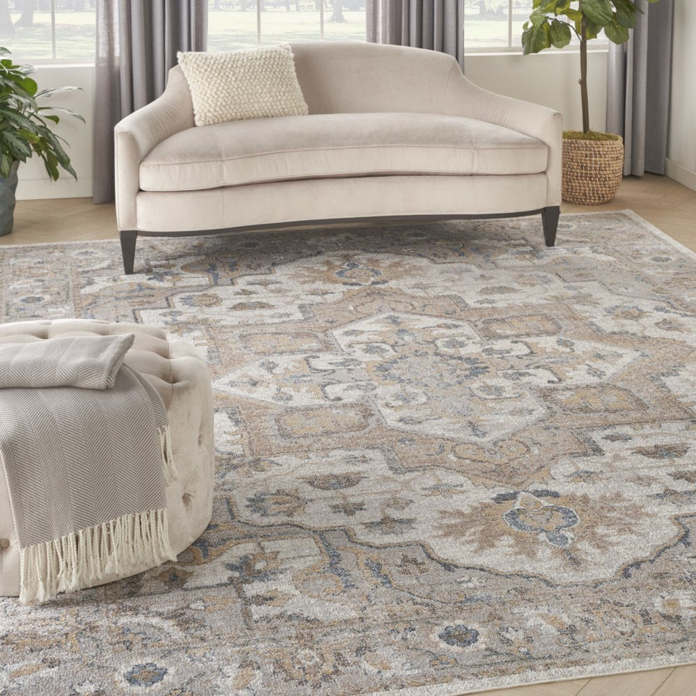 8' X 10' Silver Oriental Power Loom Washable Area Rug