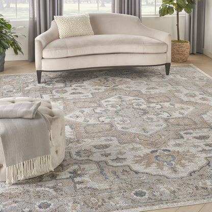 8' X 10' Silver Oriental Power Loom Washable Area Rug