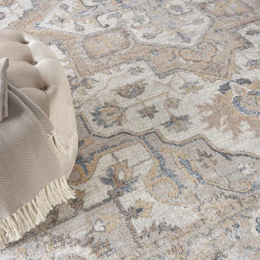 8' X 10' Silver Oriental Power Loom Washable Area Rug