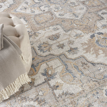 8' X 10' Silver Oriental Power Loom Washable Area Rug