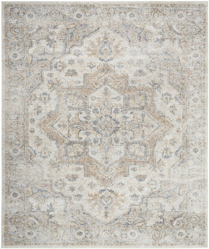8' X 10' Silver Oriental Power Loom Washable Area Rug