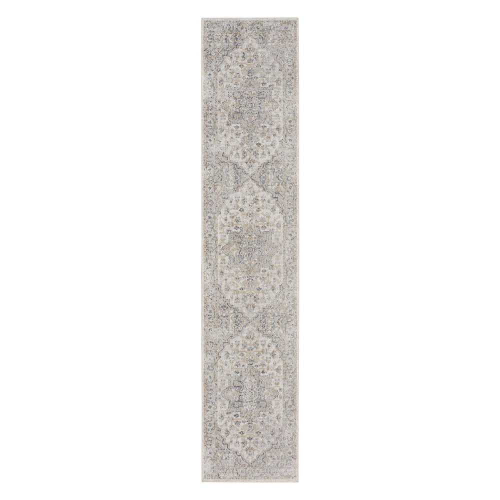 10' Silver Oriental Power Loom Washable Runner Rug