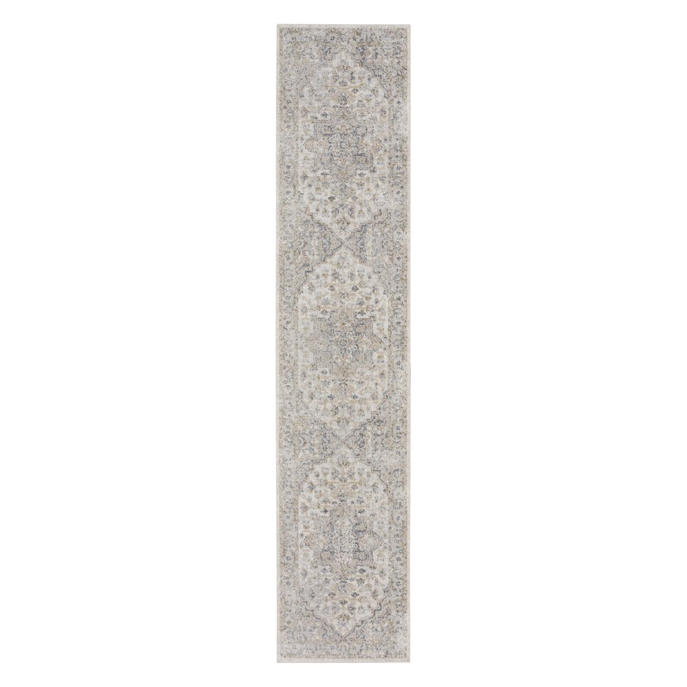 10' Silver Oriental Power Loom Washable Runner Rug