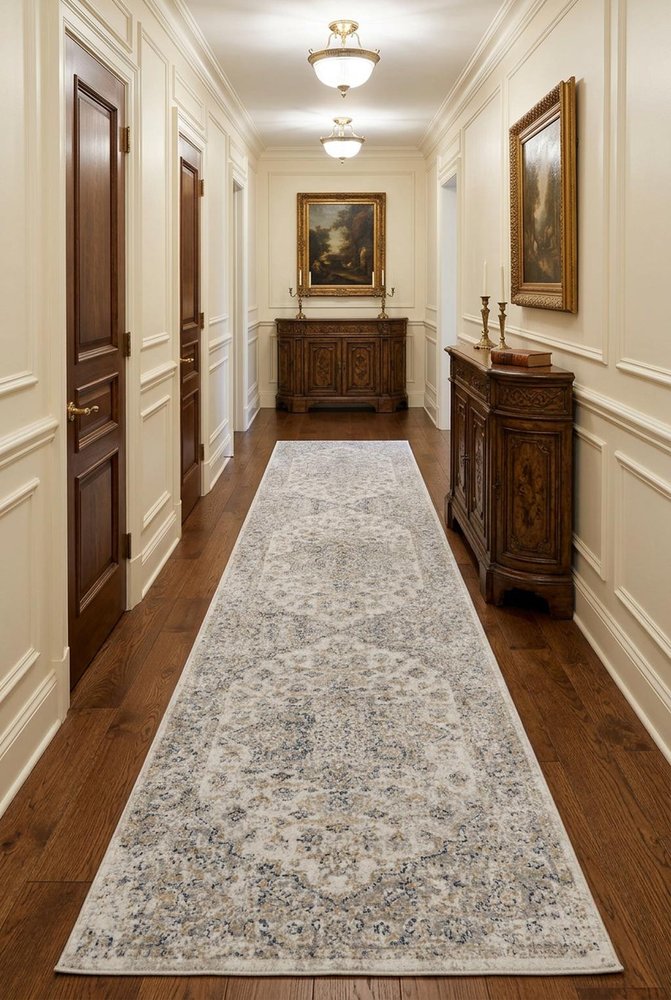 10' Silver Oriental Power Loom Washable Runner Rug