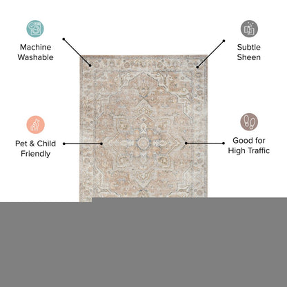 3' X 5' Silver Oriental Power Loom Washable Area Rug