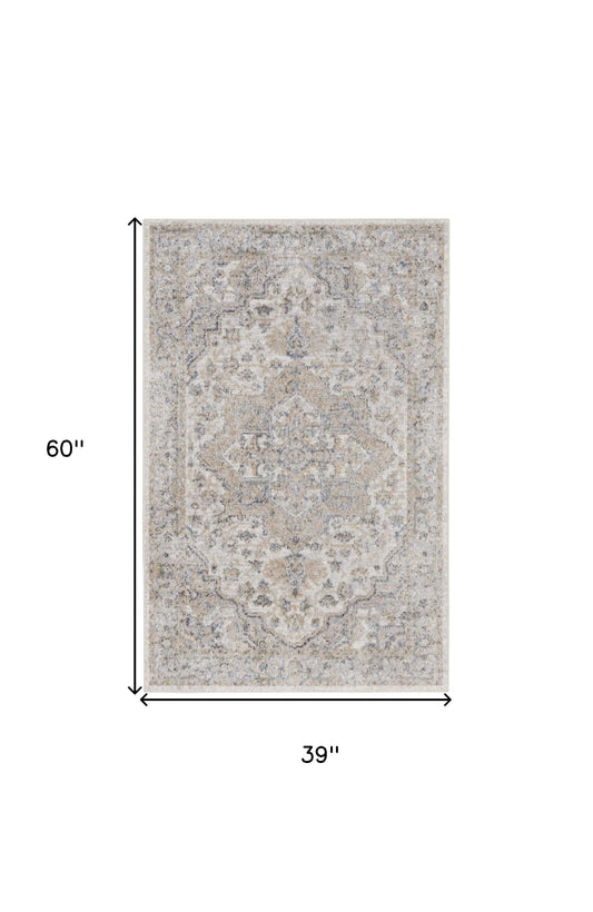 3' X 5' Silver Oriental Power Loom Washable Area Rug