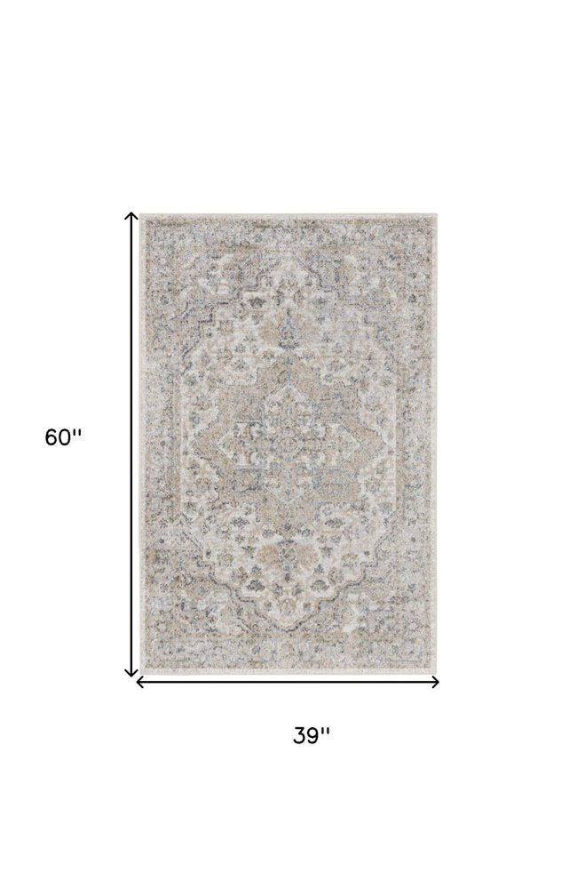 3' X 5' Silver Oriental Power Loom Washable Area Rug