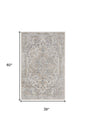 3' X 5' Silver Oriental Power Loom Washable Area Rug