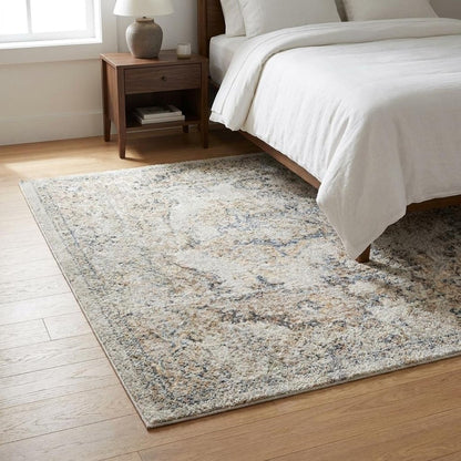 3' X 5' Silver Oriental Power Loom Washable Area Rug