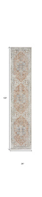 10' Gold and Ivory Oriental Power Loom Washable Runner Rug