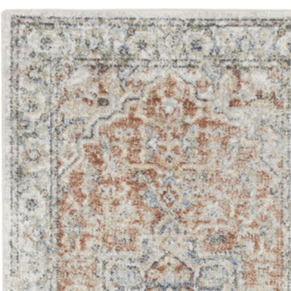 10' Gold and Ivory Oriental Power Loom Washable Runner Rug
