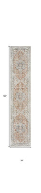 10' Gold and Ivory Oriental Power Loom Washable Runner Rug