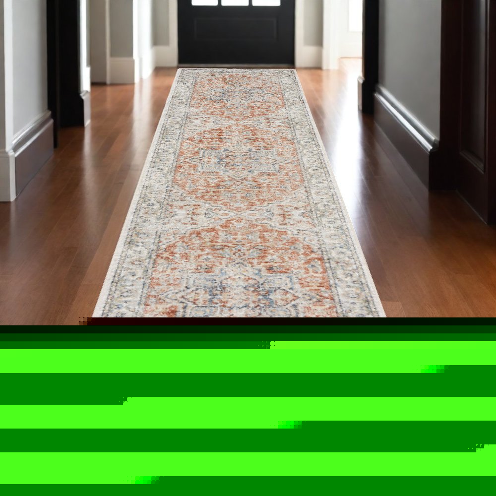 10' Gold and Ivory Oriental Power Loom Washable Runner Rug