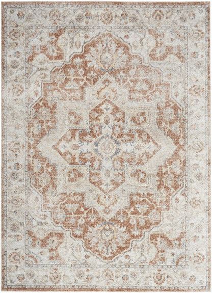 7' X 9' Gold Oriental Power Loom Washable Area Rug