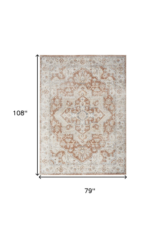 7' X 9' Gold Oriental Power Loom Washable Area Rug