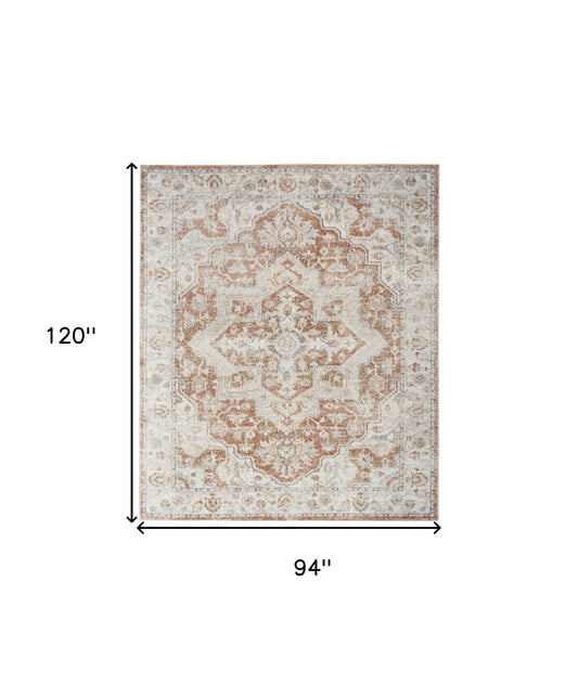 8' X 10' Gold Oriental Power Loom Washable Area Rug