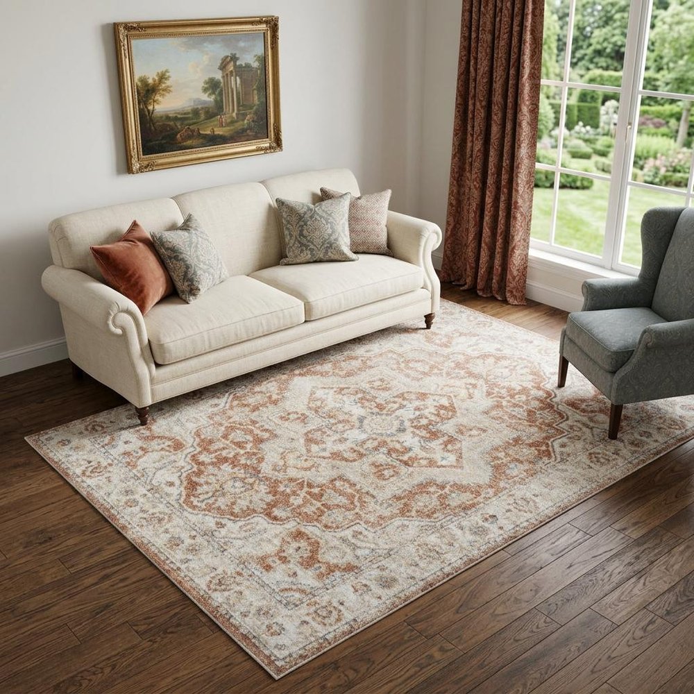 5' X 7' Gold Oriental Power Loom Washable Area Rug