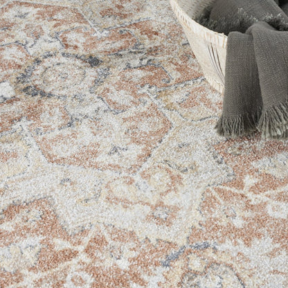 5' X 7' Gold Oriental Power Loom Washable Area Rug