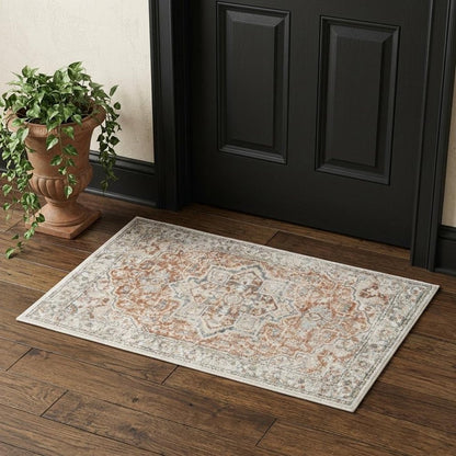 3' X 5' Gold Oriental Power Loom Washable Area Rug