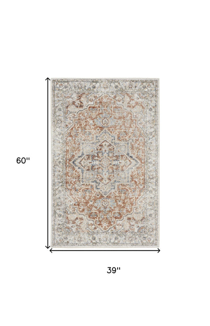 3' X 5' Gold Oriental Power Loom Washable Area Rug