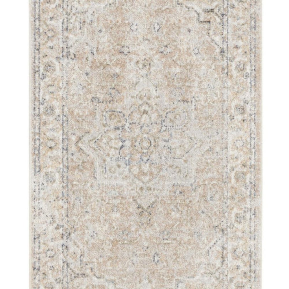 10' Beige Oriental Power Loom Washable Runner Rug