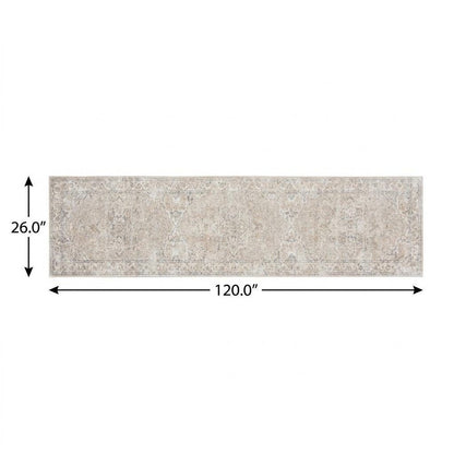 10' Beige Oriental Power Loom Washable Runner Rug