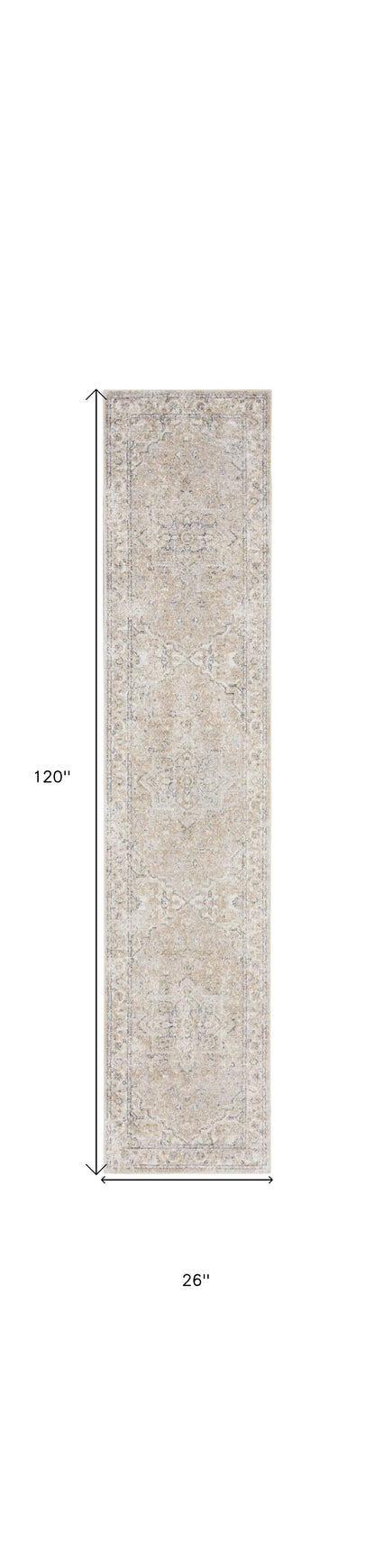 10' Beige Oriental Power Loom Washable Runner Rug