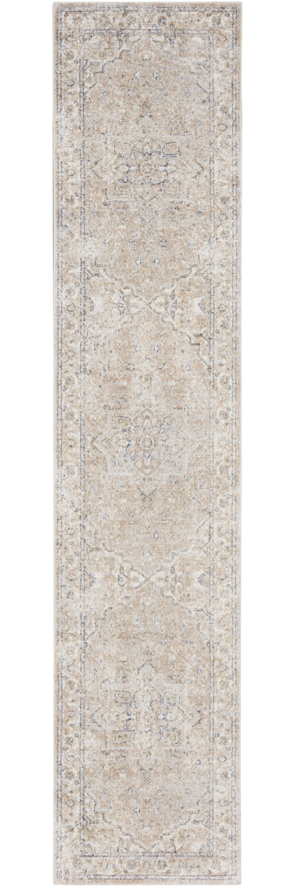 10' Beige Oriental Power Loom Washable Runner Rug