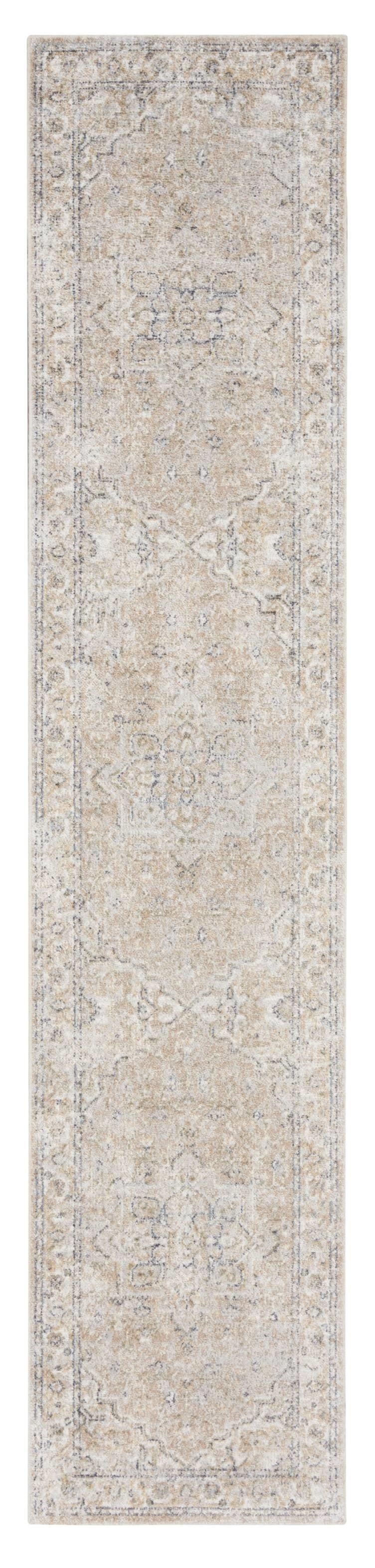 10' Beige Oriental Power Loom Washable Runner Rug