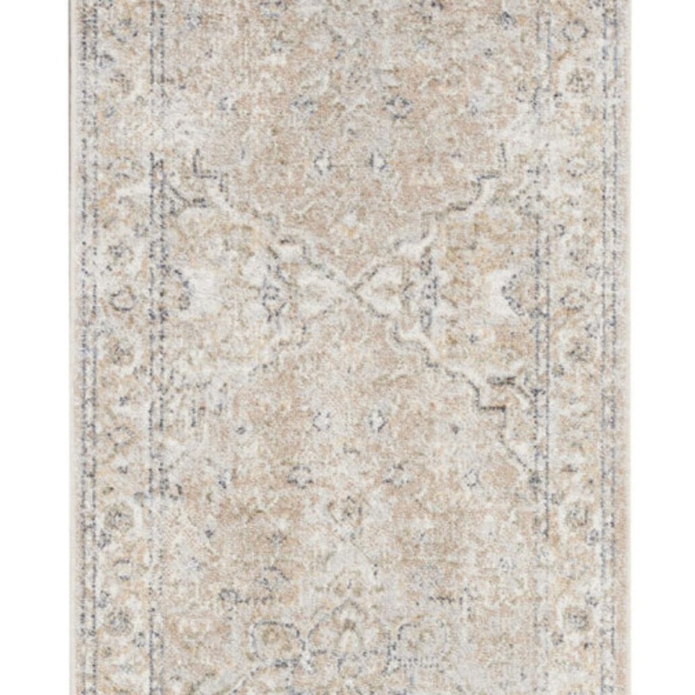 10' Beige Oriental Power Loom Washable Runner Rug