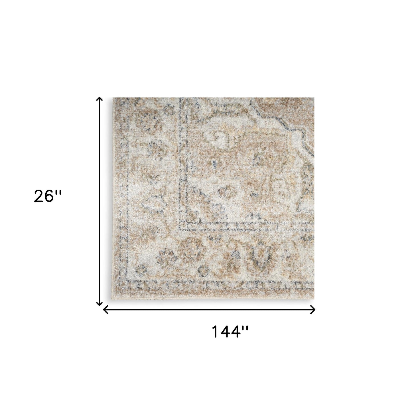 12' Beige Oriental Power Loom Washable Runner Rug