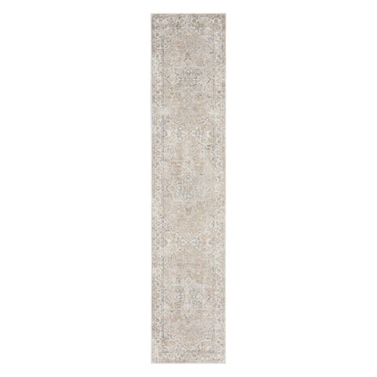 12' Beige Oriental Power Loom Washable Runner Rug