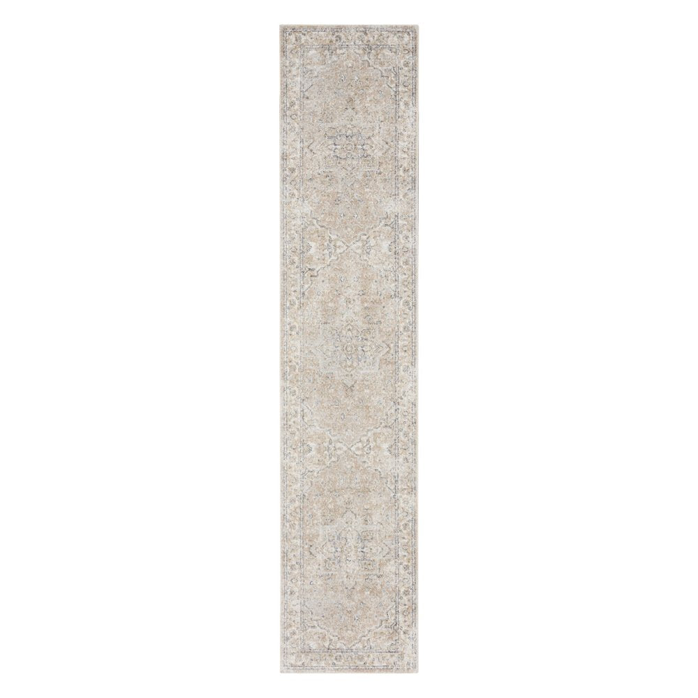 12' Beige Oriental Power Loom Washable Runner Rug