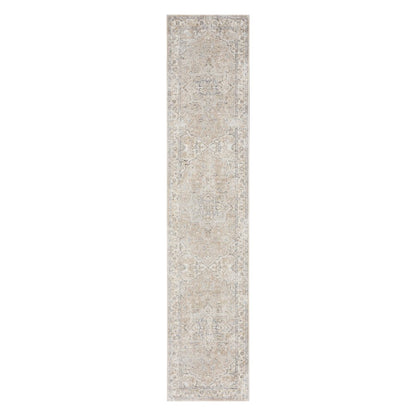 12' Beige Oriental Power Loom Washable Runner Rug