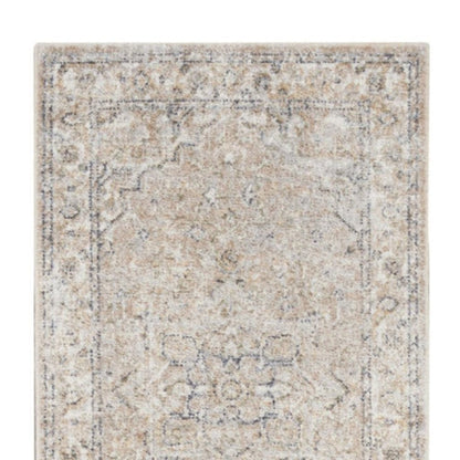 12' Beige Oriental Power Loom Washable Runner Rug