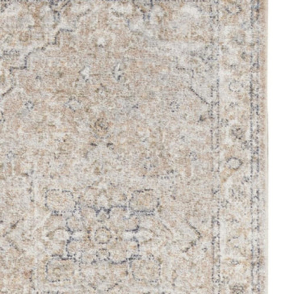 12' Beige Oriental Power Loom Washable Runner Rug