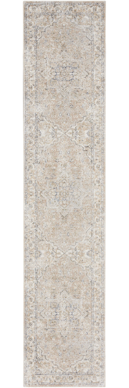 12' Beige Oriental Power Loom Washable Runner Rug