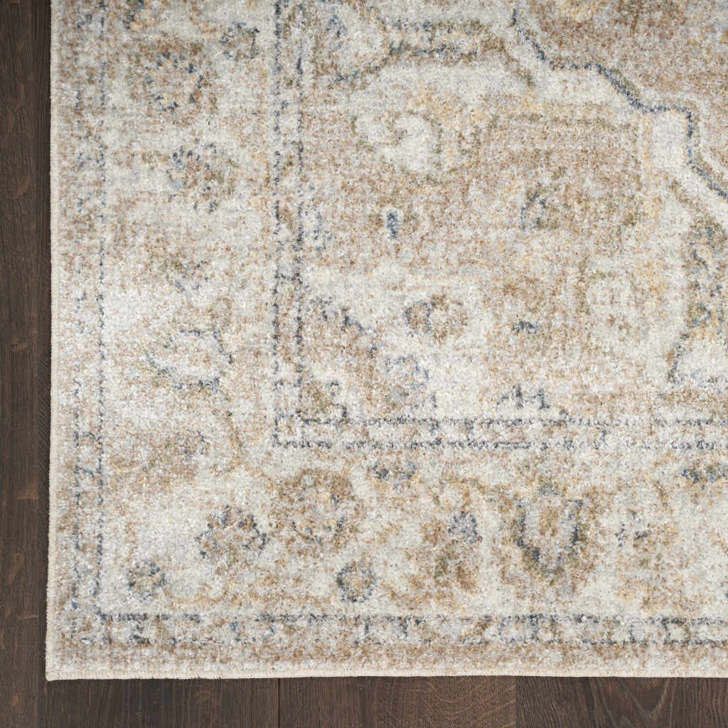 12' Beige Oriental Power Loom Washable Runner Rug