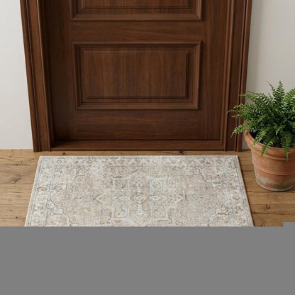 3' X 5' Beige Oriental Power Loom Washable Area Rug