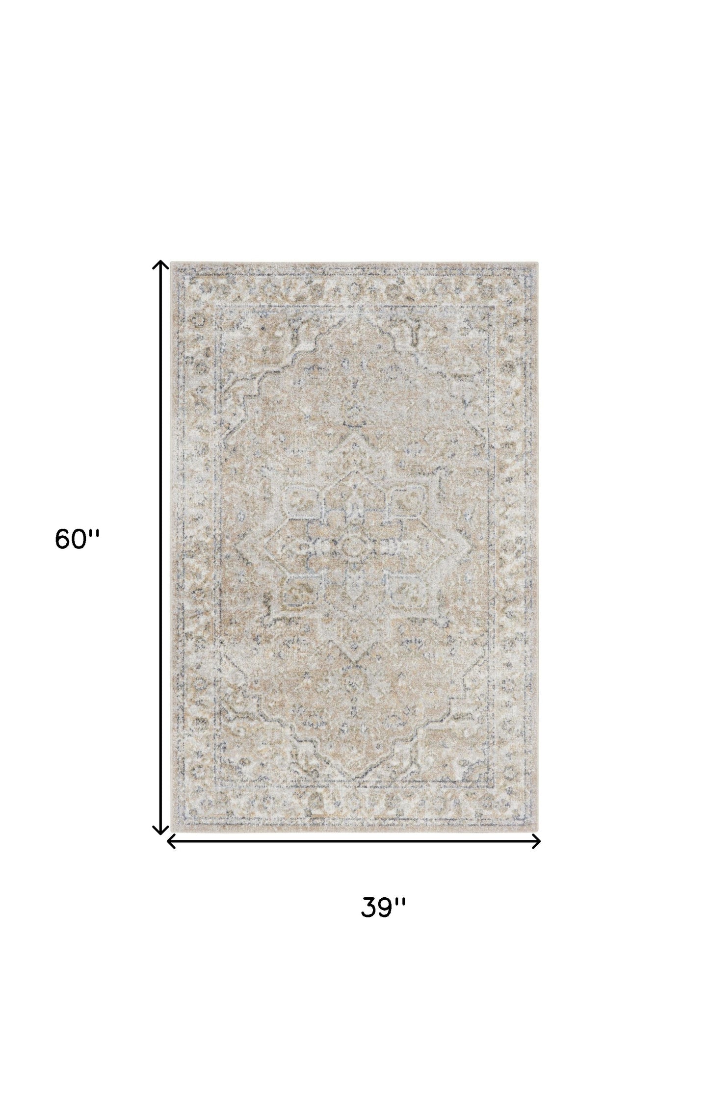 3' X 5' Beige Oriental Power Loom Washable Area Rug