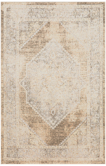 3' X 5' Beige Oriental Power Loom Washable Area Rug