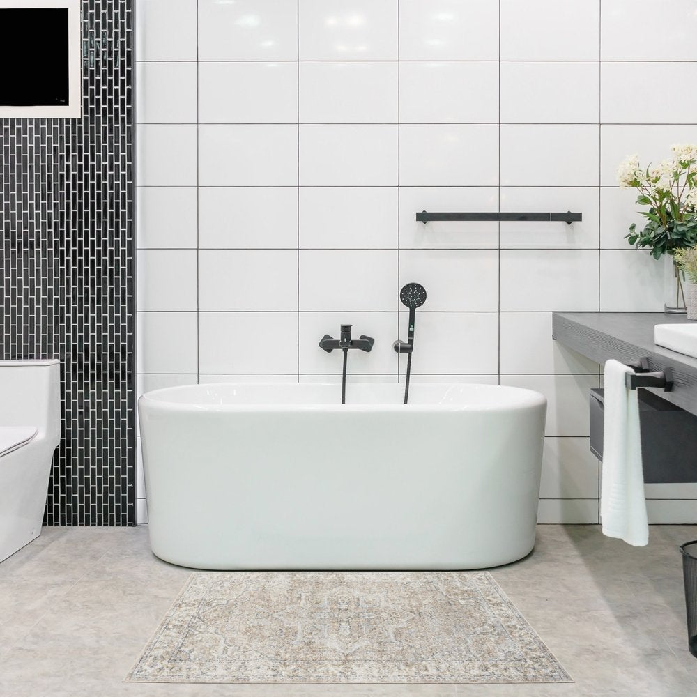 3' X 5' Beige Oriental Power Loom Washable Area Rug