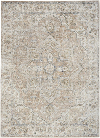 4' X 6' Beige Oriental Power Loom Washable Area Rug