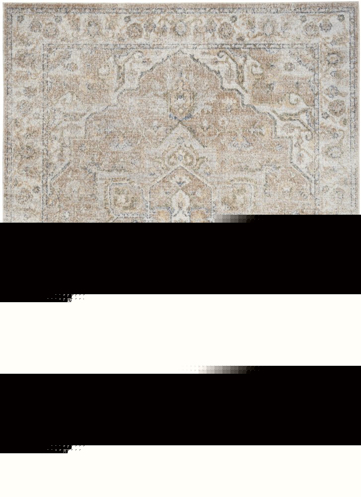 4' X 6' Beige Oriental Power Loom Washable Area Rug