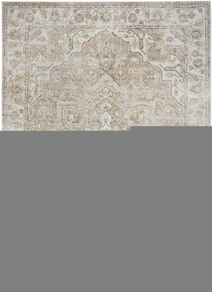 4' X 6' Beige Oriental Power Loom Washable Area Rug