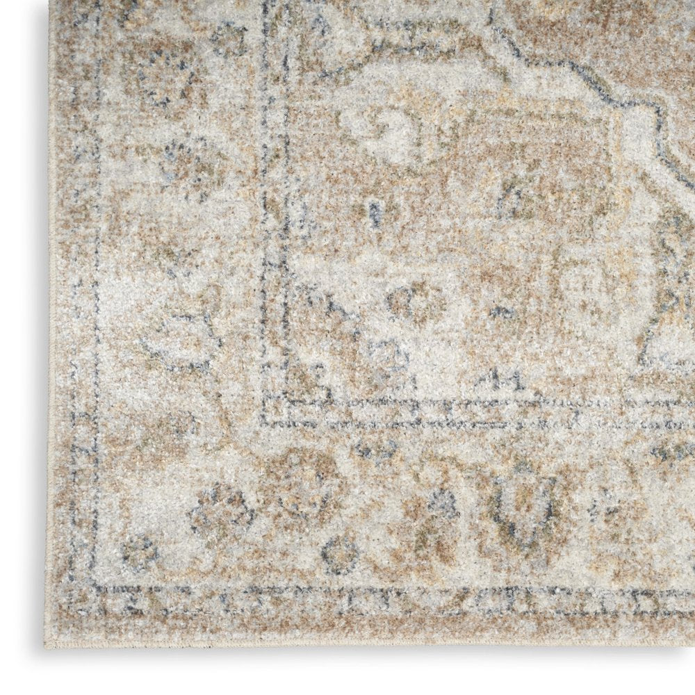4' X 6' Beige Oriental Power Loom Washable Area Rug